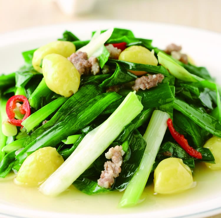 食谱:肉末白果炒韭菜