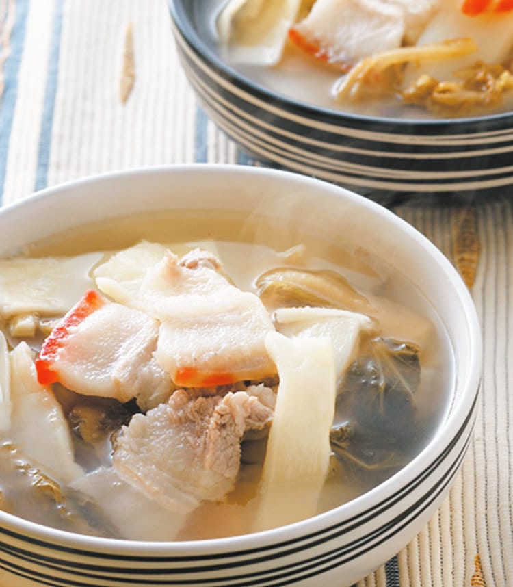 食谱:笋片福菜肉片汤